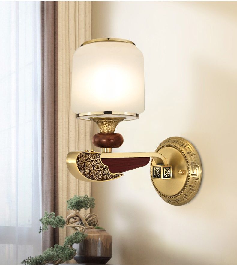 Shanggu Carefully selected new product: Pterocarpus indicus rosewood, all-copper + glass lampshade Chinese-style wall lamp