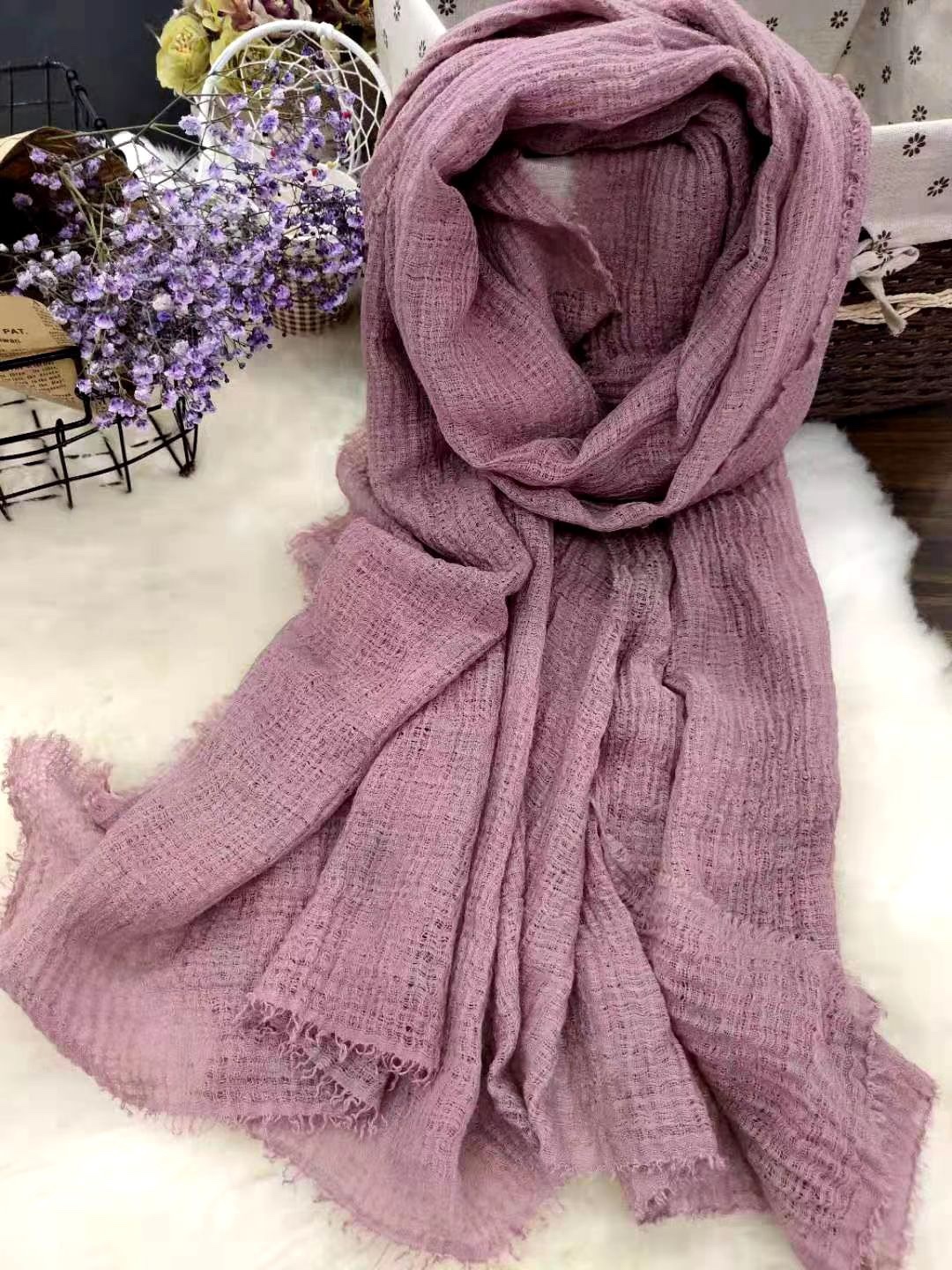 National Wind Hemp Material Plain Color Scarf Shawl Lazy Elegant Item Picture