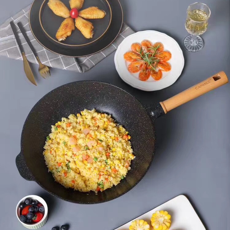 麦饭石不粘锅炒锅电磁炉燃煤气灶通用家用小炒锅