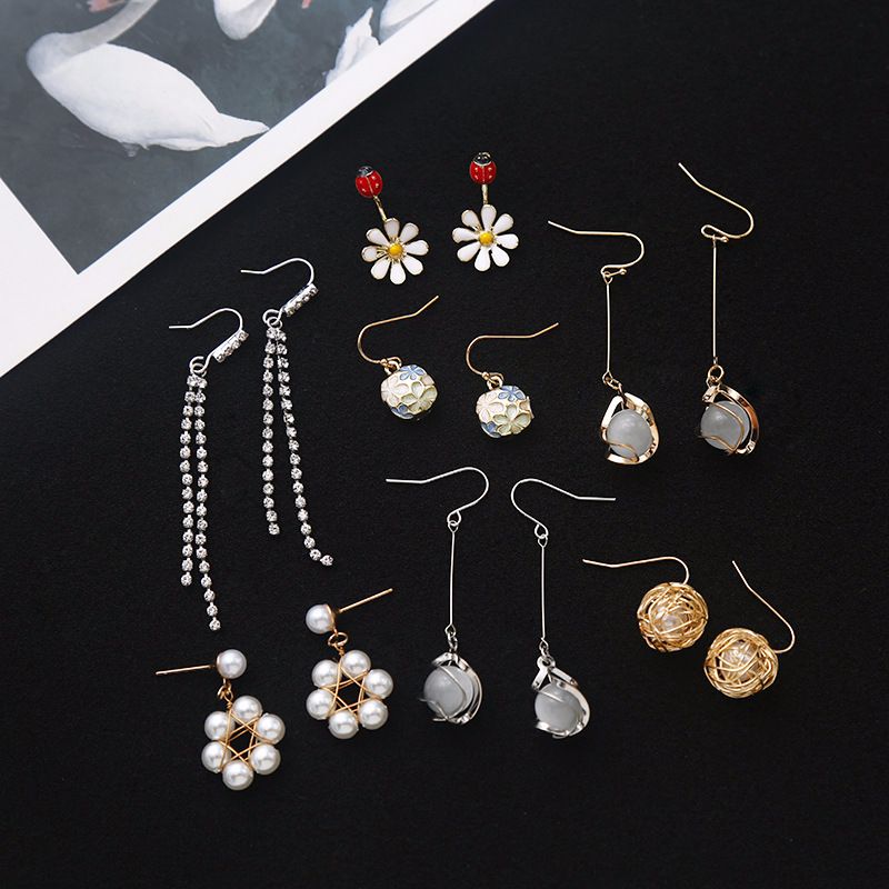 Korean temperament earrings opal pearl earrings long chain tassel earrings lovely flower web celebrity earrings female thumbnail