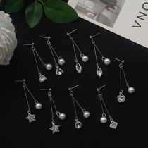Korean simple earrings geometrical long five-pointed star earrings pearl tassel temperament joker face thin earrings female