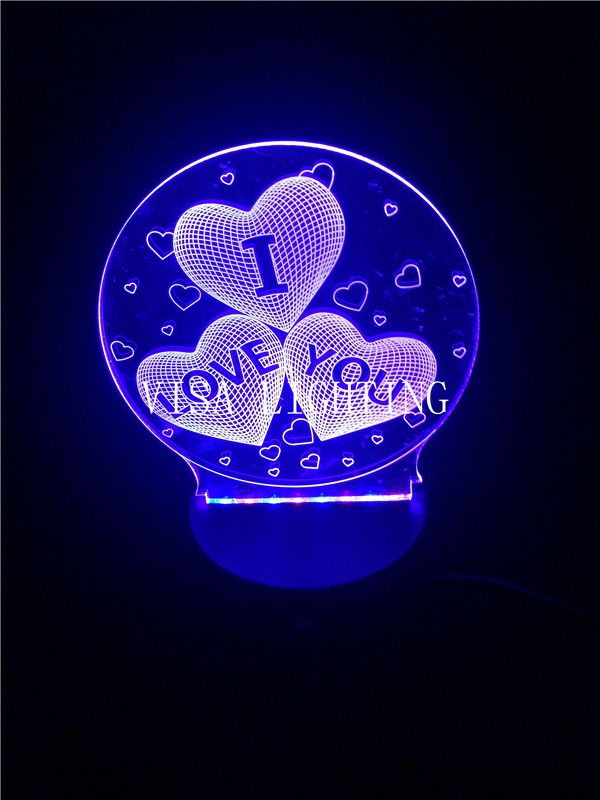 3D night light three-position switch touch USB power supply I LOVE U led seven-color light detail image 2