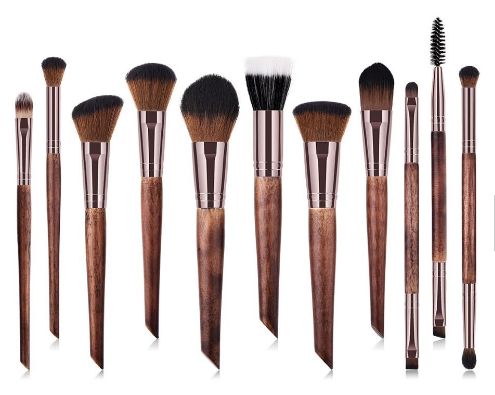 10 imported nylon bristle wood handle makeup brushes