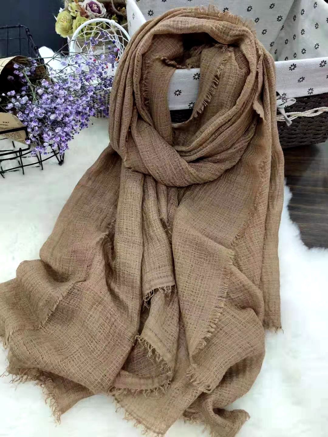 National Wind Hemp Material Plain Color Scarf Shawl Lazy Elegant Specification drawing