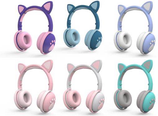 Cartoon cat glowing Bluetooth headphones