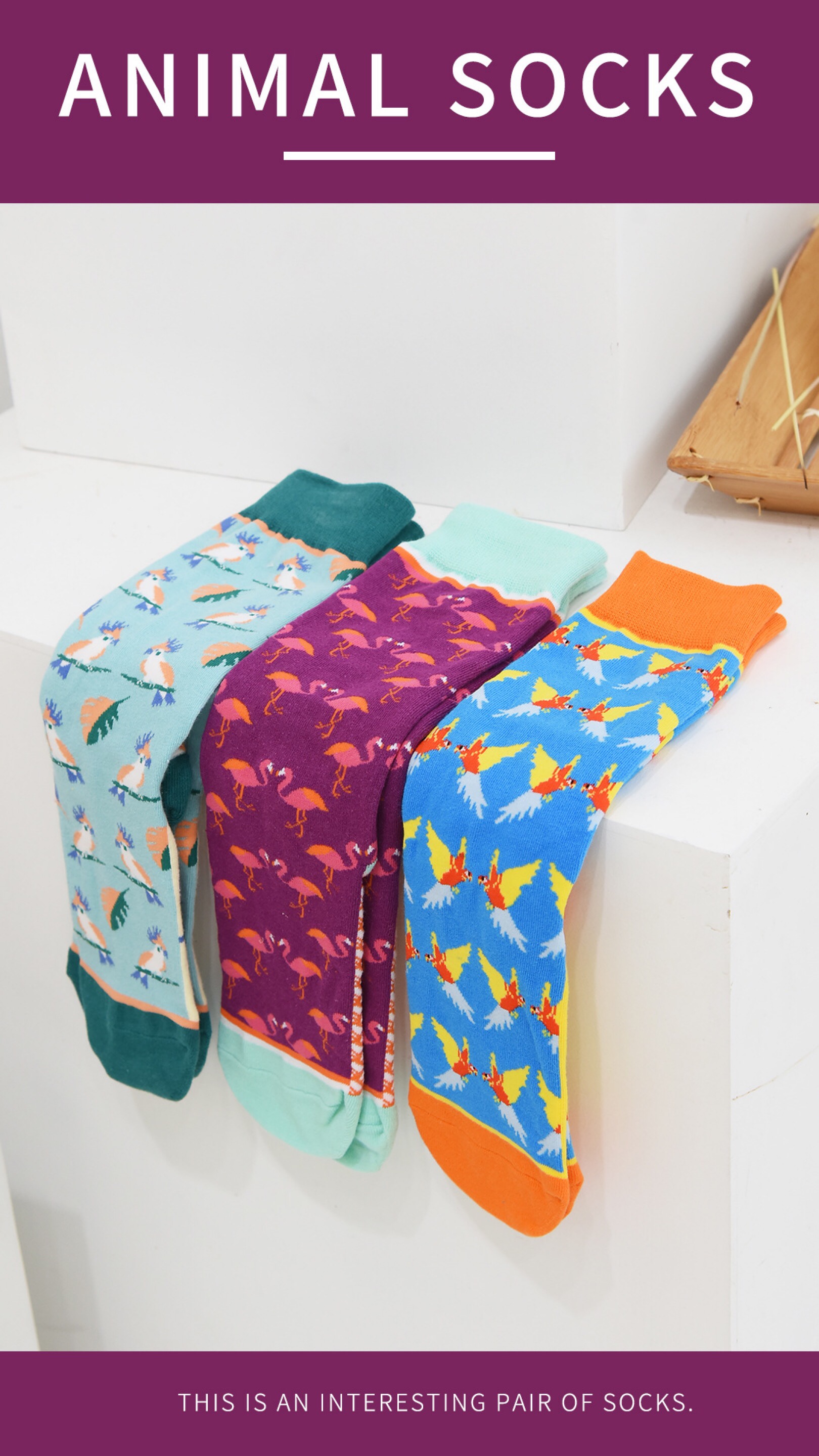 MOXIAO's new straight women's trendy socks with a European and American style featuring phoenix and flamingo patterns Application Scenario