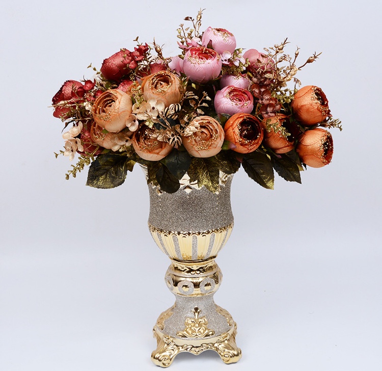 11 Gold Cloth Big Dew Lotus Imitation Flower Foreign Trade High-Grade Flower Bouquet Gold Powder Fake Flower Wedding Hotel Club Display Decoration