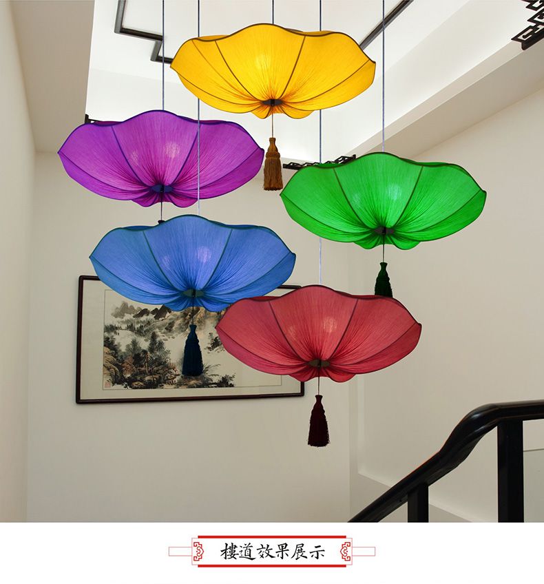 60 New Chinese-style fabric lotus leaf lanterns, lotus leaf lanterns, lotus wedding chandeliers, restaurant, tea house, corridor, hotel lanterns detail image 4