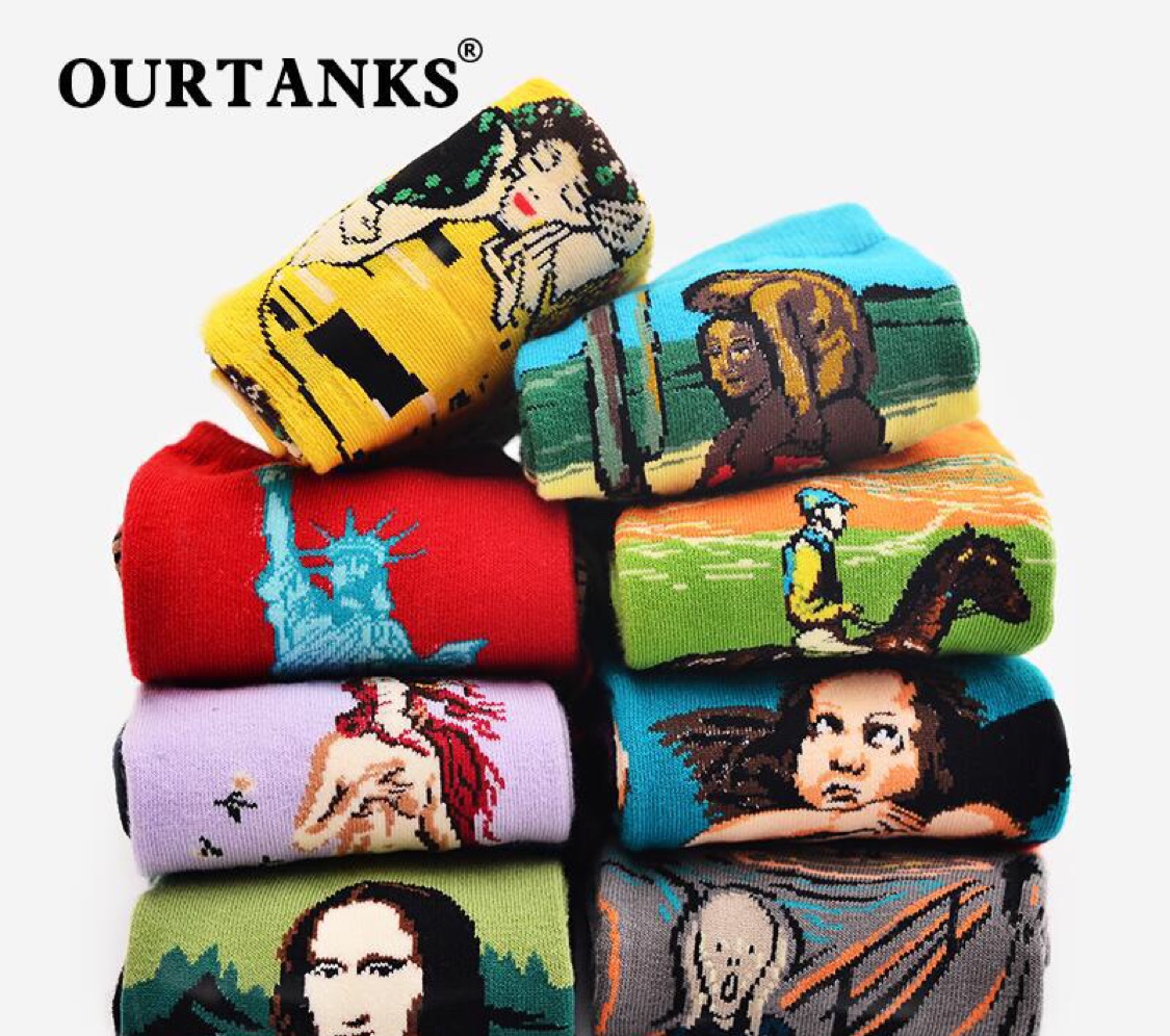 MOXIAO Classic Celebrity Oil Painting Series mid-calf couple socks