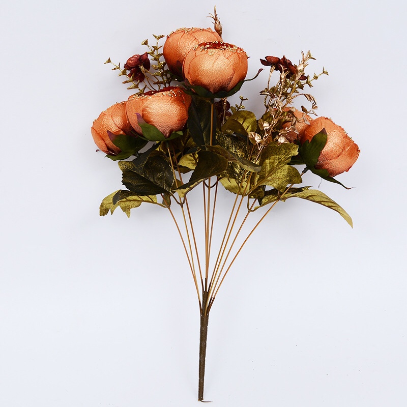 11 Gold Cloth Big Dew Lotus Imitation Flower Foreign Trade High-Grade Flower Bouquet Gold Powder Fake Flower Wedding Hotel Club Display Decoration undefined