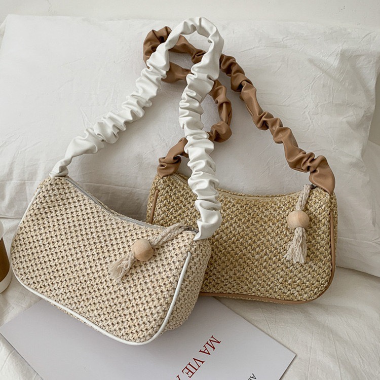 Domestic and foreign trade custom-made new small bags for women, 2020 summer new Korean style versatile single-shoulder bag, popular fashion broadband straw woven armpit bag Specification image