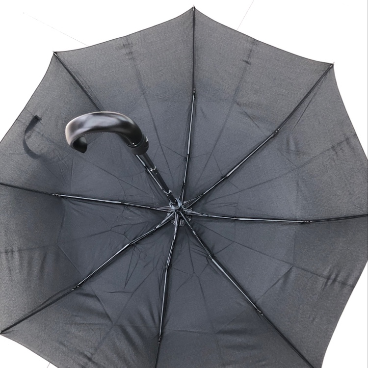 Three-fold leather handle automatic black umbrella Specification image