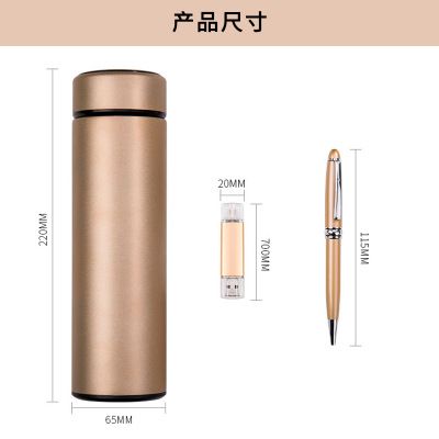Regalo de kairoshi pluma oficina reunión anual comercial publicidad copa copa de agua palabra impresa logotipo personalizado copa térmica usb disco de firma pluma caja de regalo set Specification image
