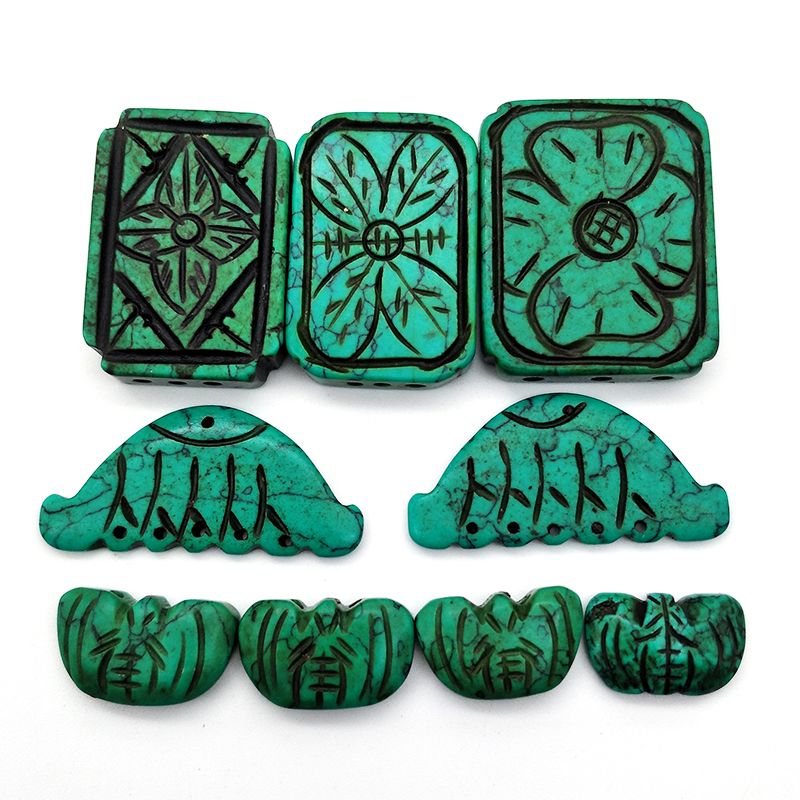 Clothing accessories, rectangular hand-carved flower bats, Mongolian elements, ethnic style semi-finished products, loose beads, customizable detail image 9