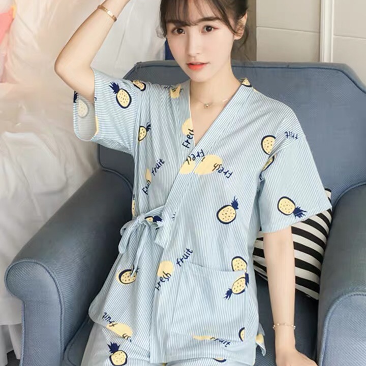 Japanese-style kimono pajamas for women spring and summer, short-sleeved Korean style, fresh and light student summer home wear two-piece set