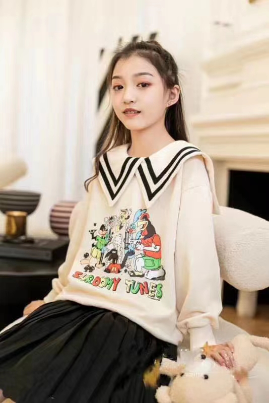White patterned printed children's autumn pullover hoodie