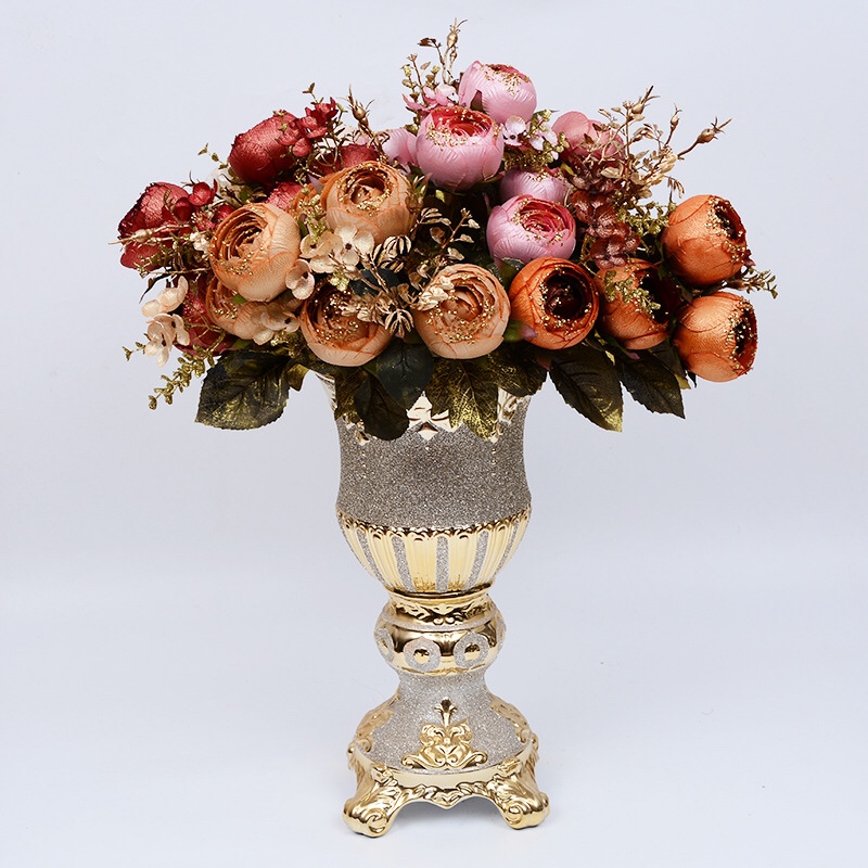 11 Gold Cloth Big Dew Lotus Imitation Flower Foreign Trade High-Grade Flower Bouquet Gold Powder Fake Flower Wedding Hotel Club Display Decoration details Picture