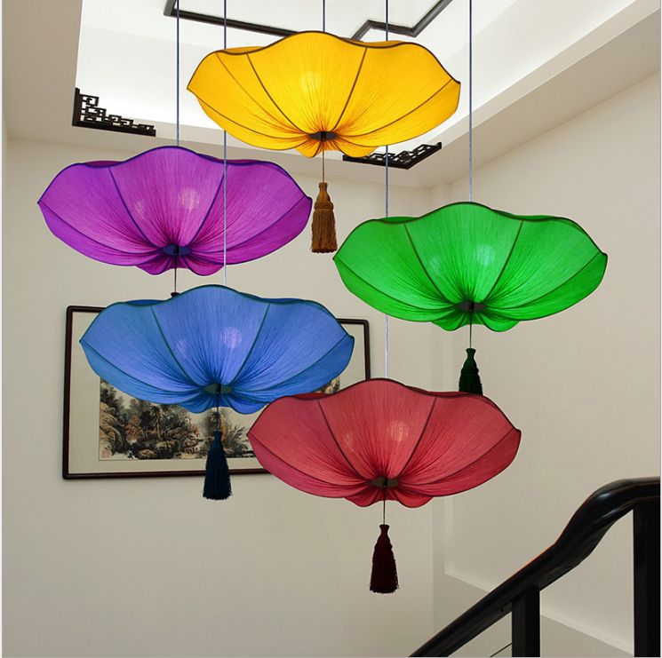 60 New Chinese-style fabric lotus leaf lanterns, lotus leaf lanterns, lotus wedding chandeliers, restaurant, tea house, corridor, hotel lanterns Application Scenario