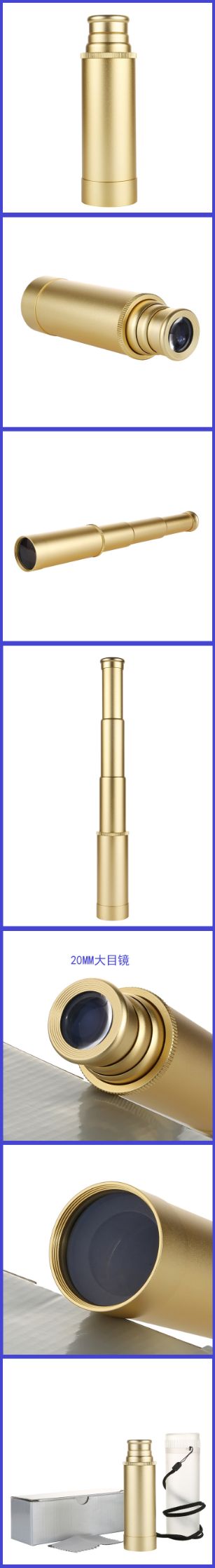 ZIYOUHU Pirate-style stretched portable miniature monocular copper pirate Telescope, high-definition high-magnification Caribbean retro detail image 3