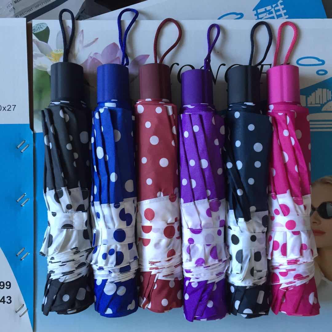 Three-fold polka dot black vinyl sunshade umbrella details Picture