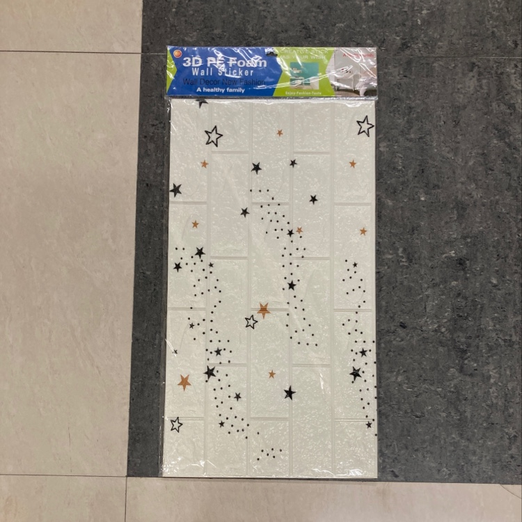 Kid's bathroom with waterproof 3D wall stickers near sink, showing practical use