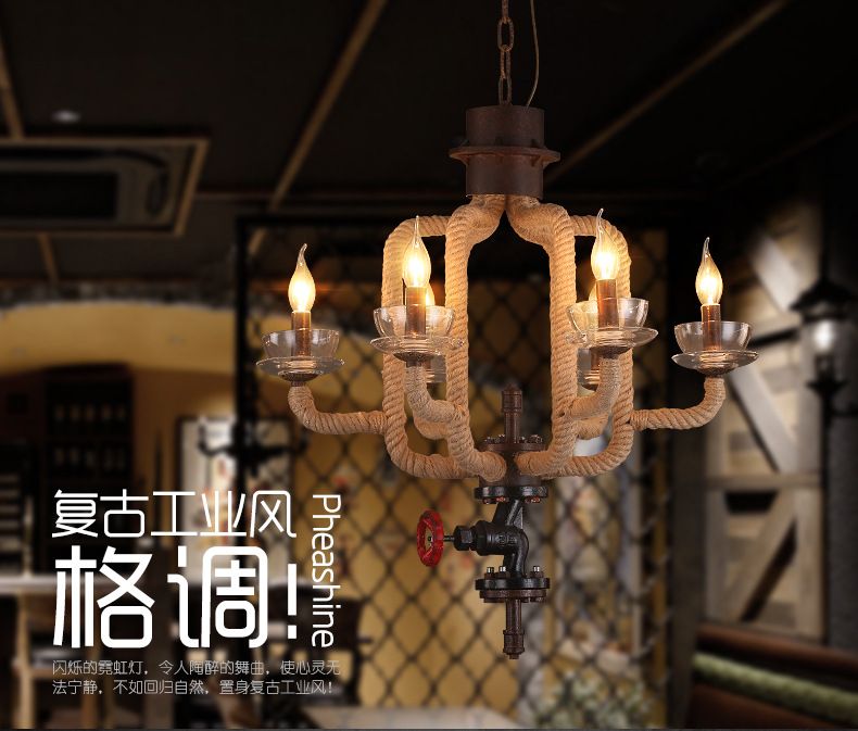 Vintage Nordic living room dining room creative lamps American industrial bar & Cafe Art rope chandelier lamps