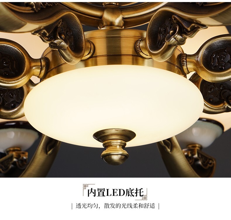 The new spring collection of the Chinese trend new Chinese-style Wood Forest is a 12-head pendant lamp made of zinc alloy and jade glass with a lustrous and smooth texture Item Picture