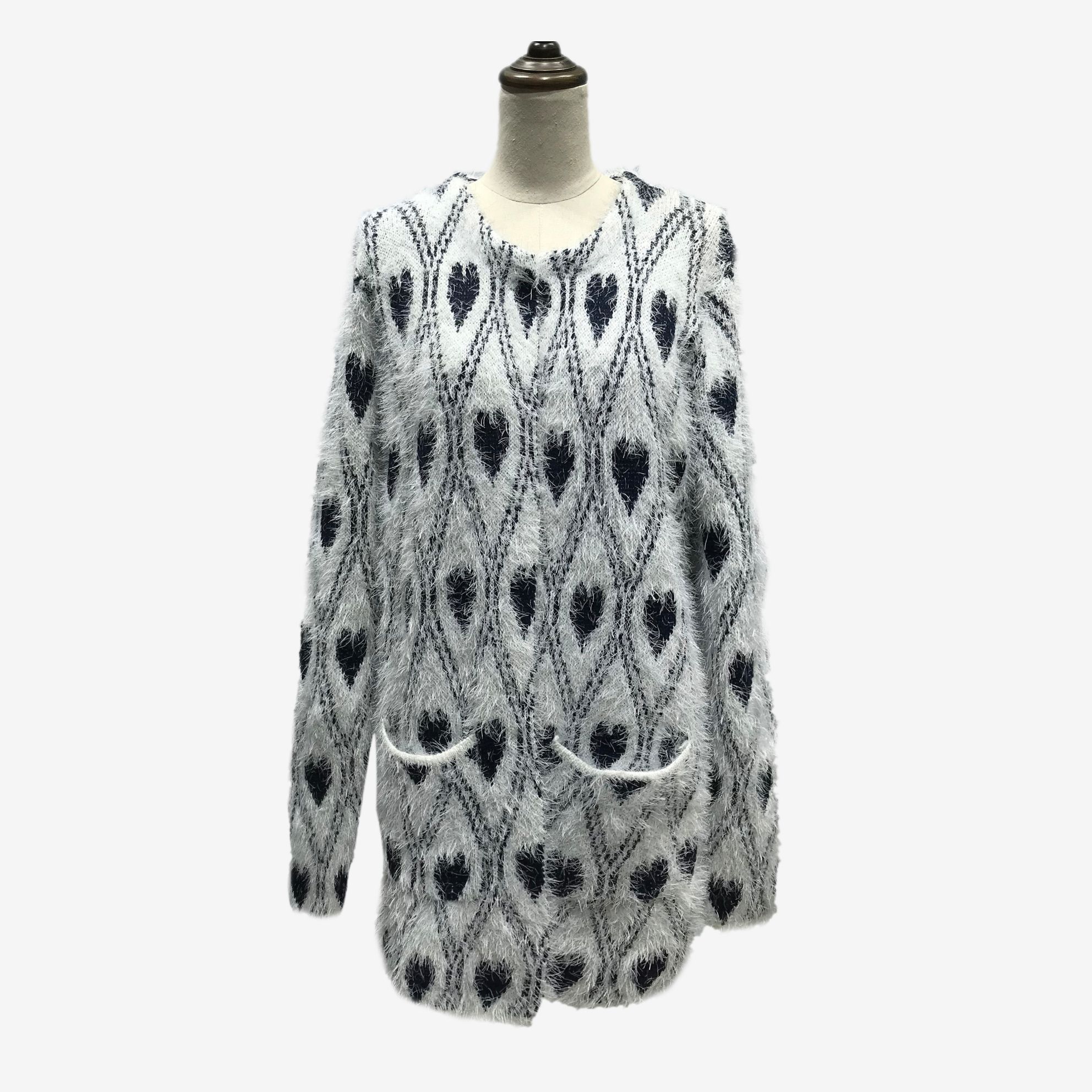 New European and American popular round neck thick sweater cardigan loose fashion sweater in the middle of the long pocket coat thumbnail