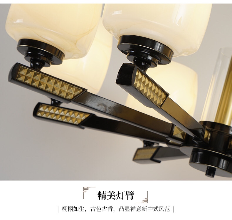 The new spring collection of the "Spring Breeze Brings Success" ironwork and glass 6-head chandelier from Mulinsen, a brand with a retro style and a new Chinese trend Application Scenario