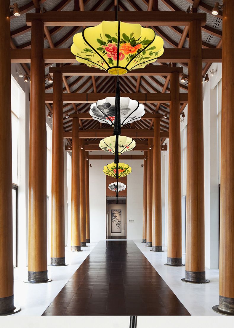 40中式仿古灯笼古典手绘画水墨画灯笼酒店餐厅茶楼布艺装饰吊灯详情图16