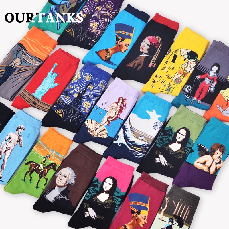 MOXIAO Classic Celebrity Oil Painting Series mid-calf couple socks Specification image