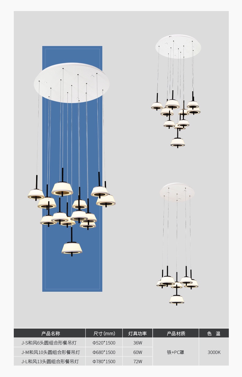 Linssen lighting novedades de primavera nordic minimalista & wind colección hierro forjado cubierta de pc mesa colgante 6 cabezas Specification image