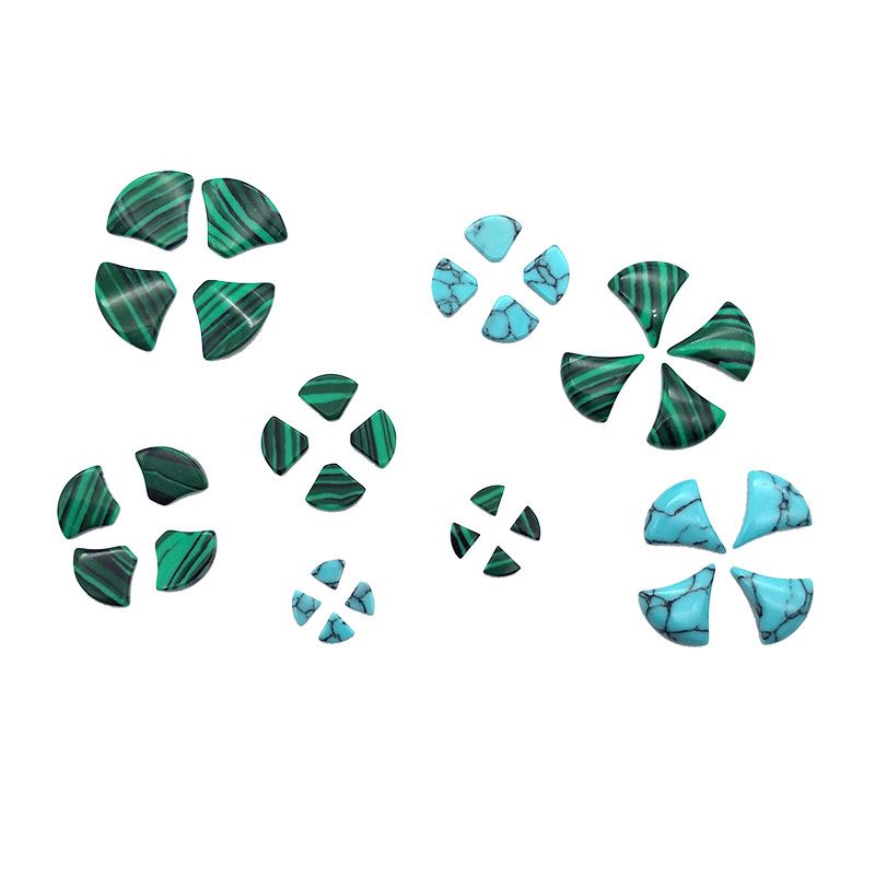 Jewelry accessory: Synthetic malachite four-leaf clover fan-shaped small dress, double flat ring face set with flat-bottomed veneer bare stone 1 Application Scenario