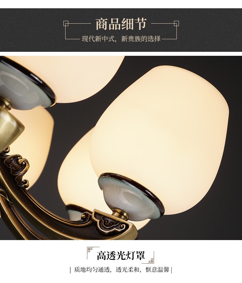 The new spring collection of the Chinese trend new Chinese-style Wood Forest is a 12-head pendant lamp made of zinc alloy and jade glass with a lustrous and smooth texture Specification image