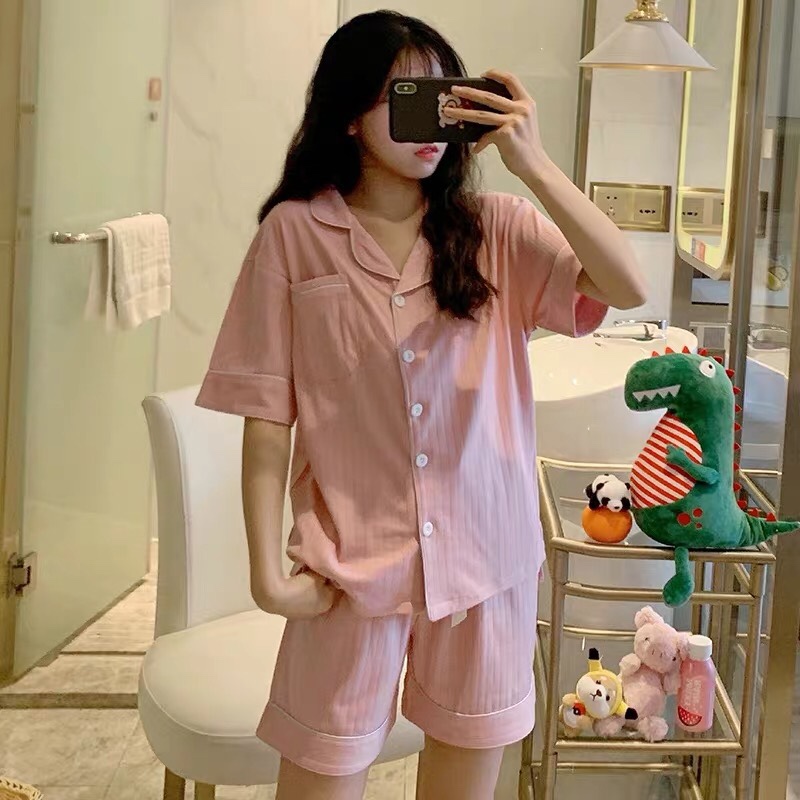 Korean pajama women's pure cotton thin short-sleeved two-piece set, sweet and cute, loose-fitting home wear, suitable for outdoor wear in summer Application Scenario