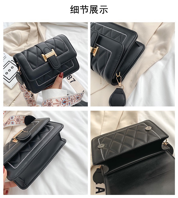 内销外贸定做现货2020新款韩版洋气宽肩带斜挎包包女时尚潮绣线百搭单肩女包小方包白底实物图
