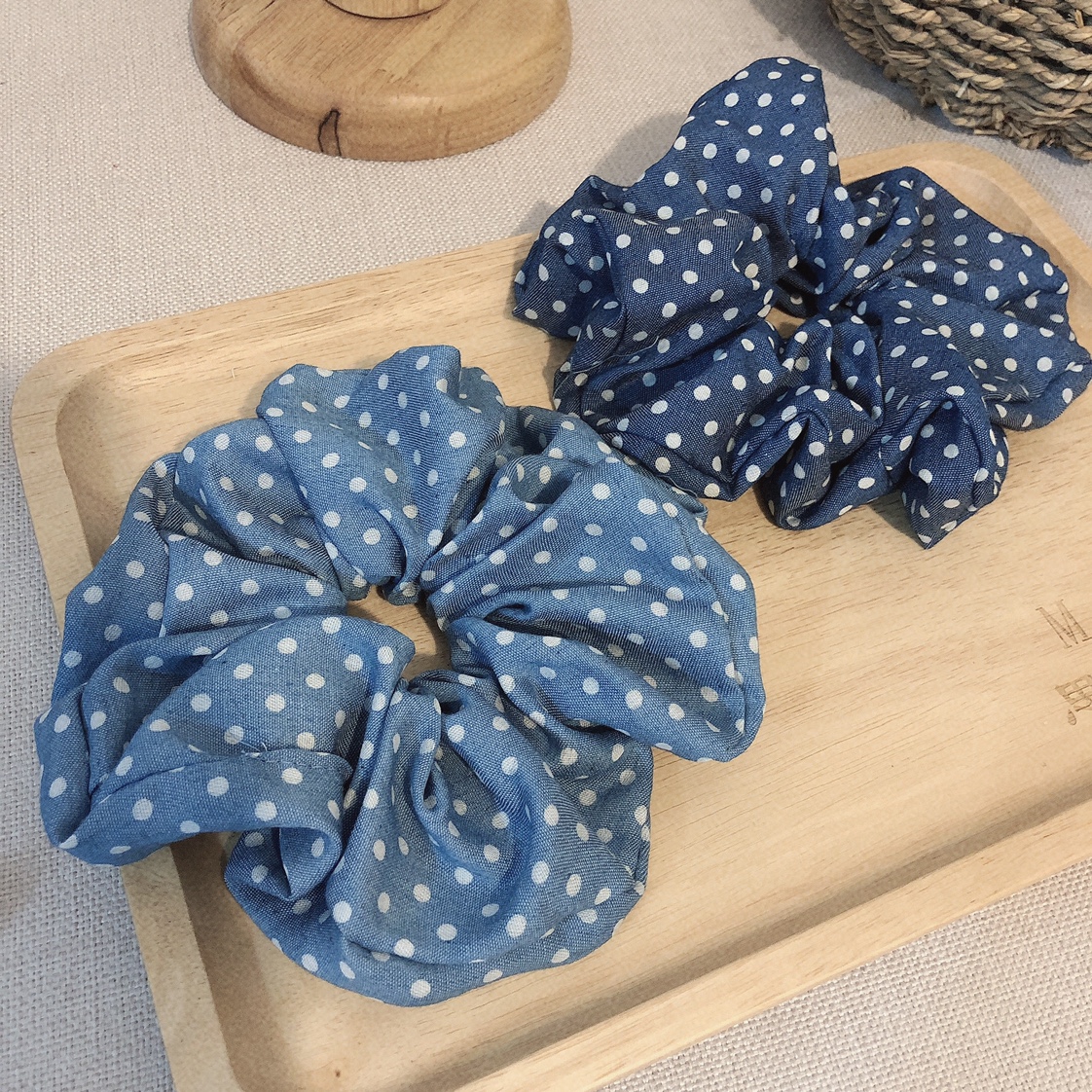 Denim polka dot large fabric loop rubber band, exquisite and versatile accessory for piggy girls