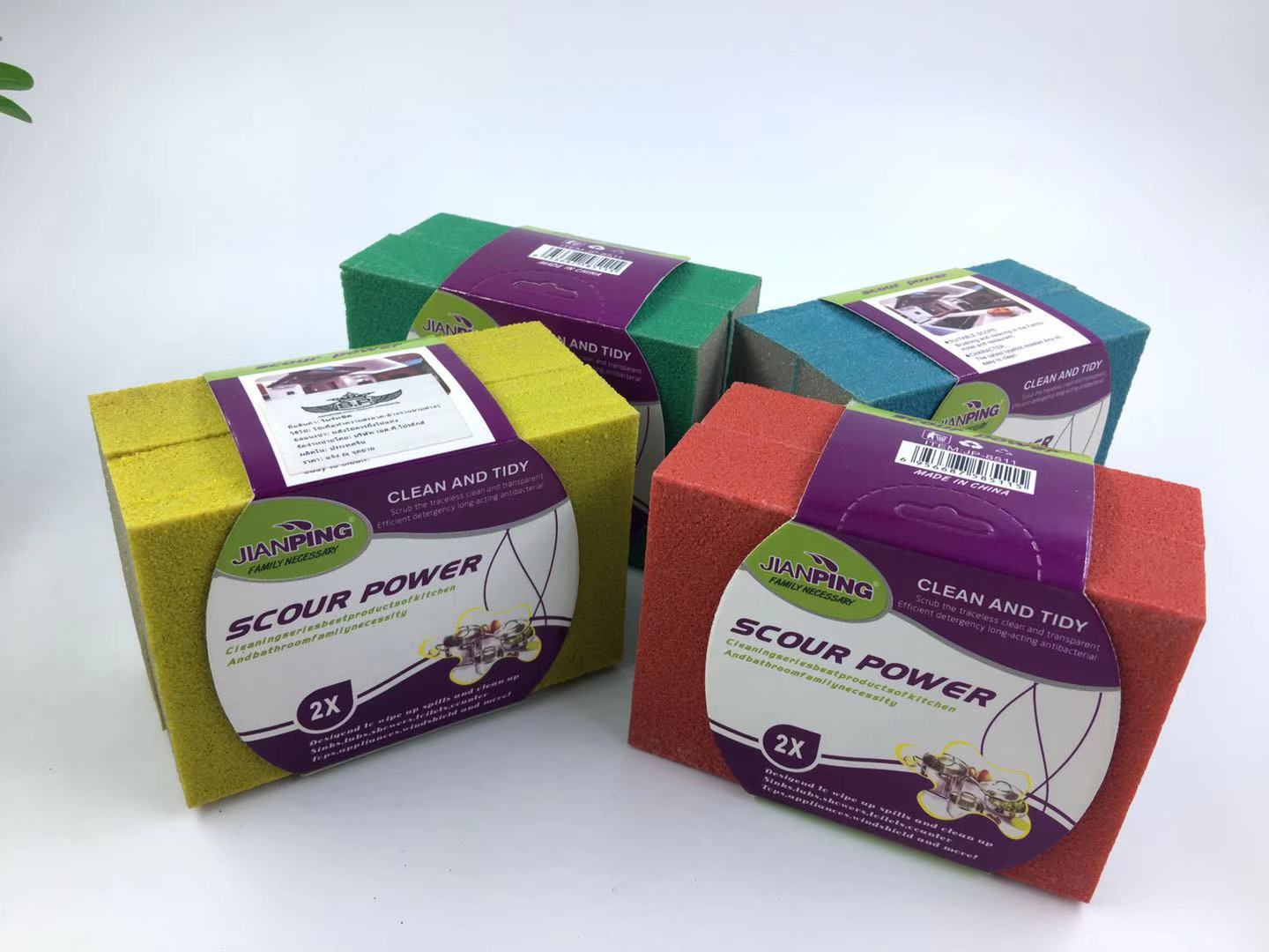 彩色方形直角金刚刷2片套卡去污垢去铁锈洗烤架清洁海绵刷金刚砂