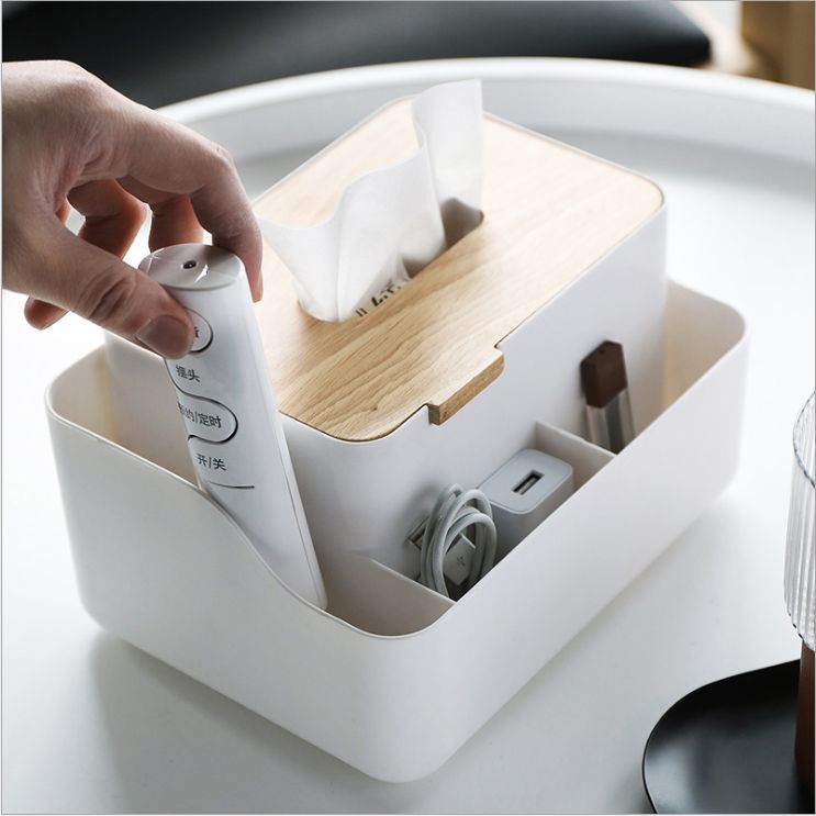 多功能创意家用北欧风木盖塑料抽纸盒详情2