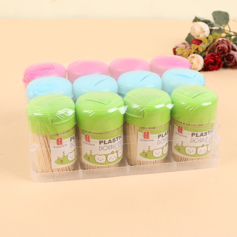 环保无毒家用牙签竹签翻盖式双头牙签罐产品图