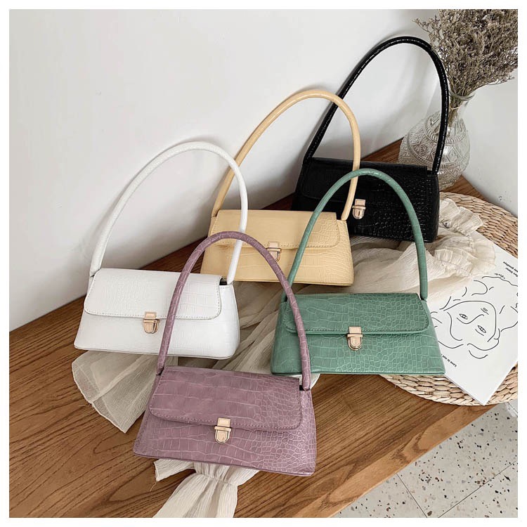 Domestic sales and export, custom-made summer popular small bags for women, 2020 new trendy and fashionable crocodile pattern small square bag, Korean style, versatile and high-quality underarm bag Specification image