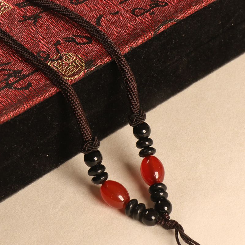 Hand-woven wax amber Buddha brand Thangka neck 1 piece of red agate bead rope thumbnail