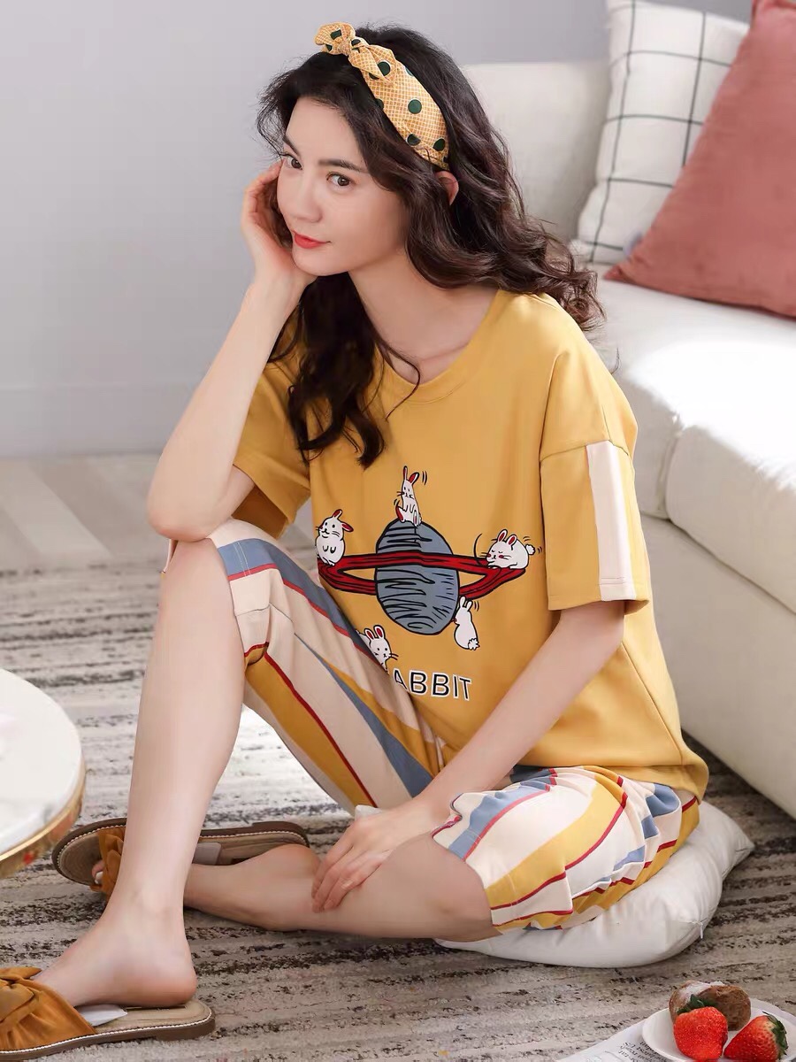 New collection of pajamas for women in summer, pure cotton short-sleeved, thin two-piece home wear for spring, autumn and summer Specification image