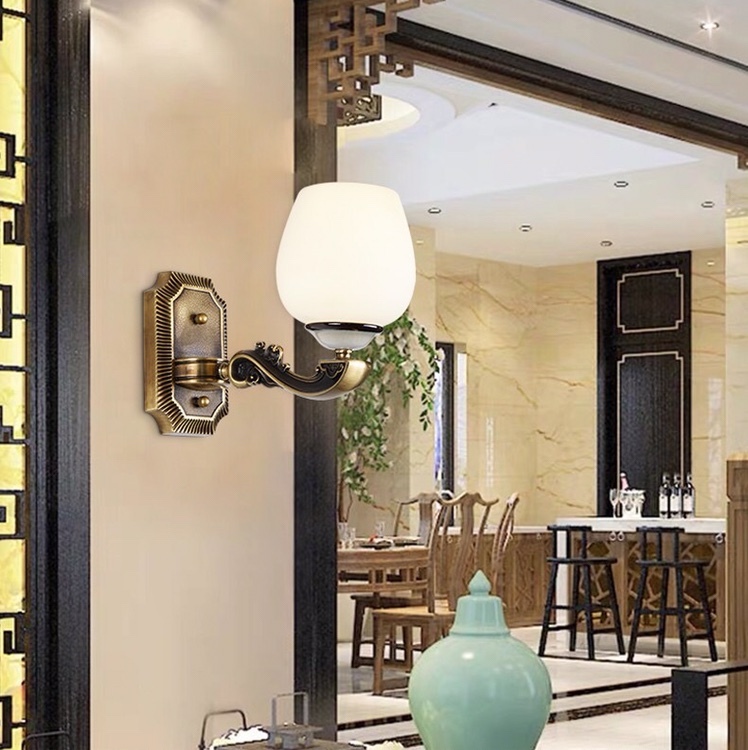 国潮新中式木林·森春季新品珠圆玉润锌合金玉石玻璃单头壁灯