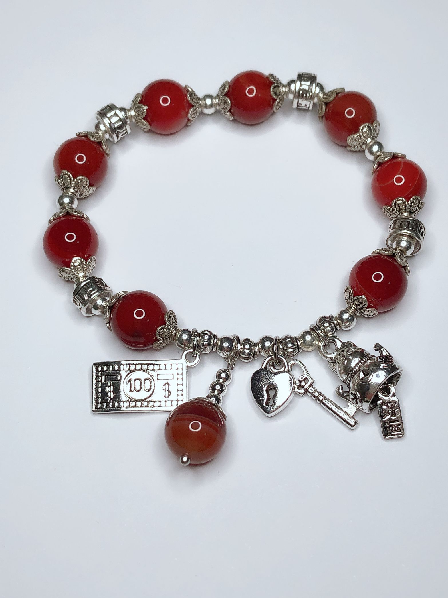 红玛瑙天然石大红大紫绿幽灵925银手串友谊饰品饰品diy绿松石绿配珠穿珠手串珠珠子水晶图