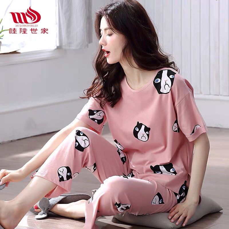 Mulong Family Pajama Women's Summer short-sleeved and Long Pants Set, Pure cotton home Wear Women's summer Loose two-piece set, all cotton Mulong Family Pajama Women's Summer short-sleeved and Long Pants Set, Pure cotton home Wear Women's summer Loose two-piece set, all cotton