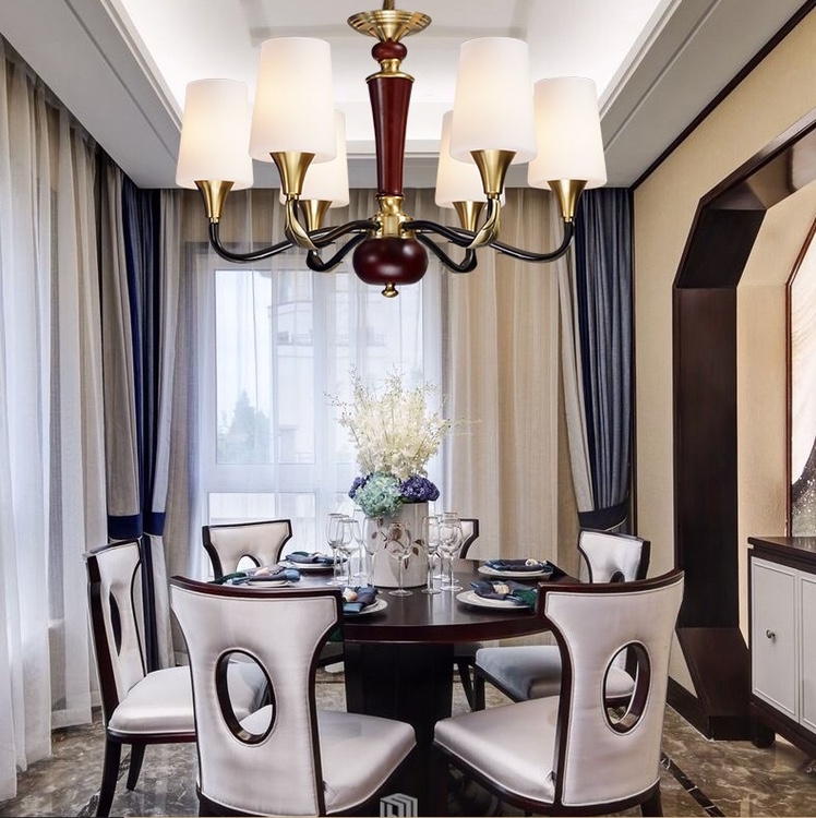The new spring product of Muling Sen, the J-S Flower and Moon Round Series, features a new Chinese-style 6-head chandelier