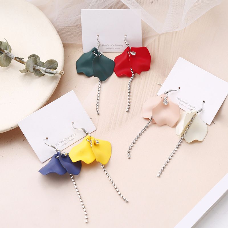Korean forest flower earrings temperament long versatile earrings eternal flower petal tassel chain female earrings