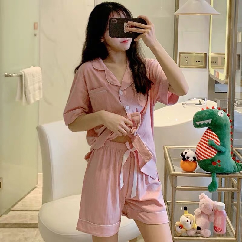 Korean pajama women's pure cotton thin short-sleeved two-piece set, sweet and cute, loose-fitting home wear, suitable for outdoor wear in summer details Picture