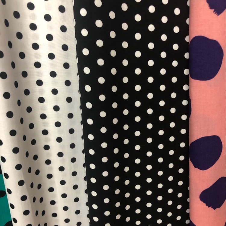 Silk cotton black and white polka dot series in stock, factory direct sales. New products of the season available for wholesale or retail